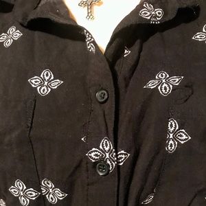 VINTAGE Black White Flowered Shirt Dress Size XL